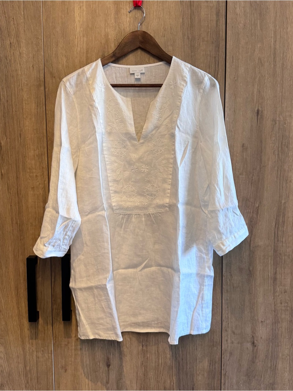 J. Jill Women’s White Embroidered V-Neck Oversized Flowy Tunic L